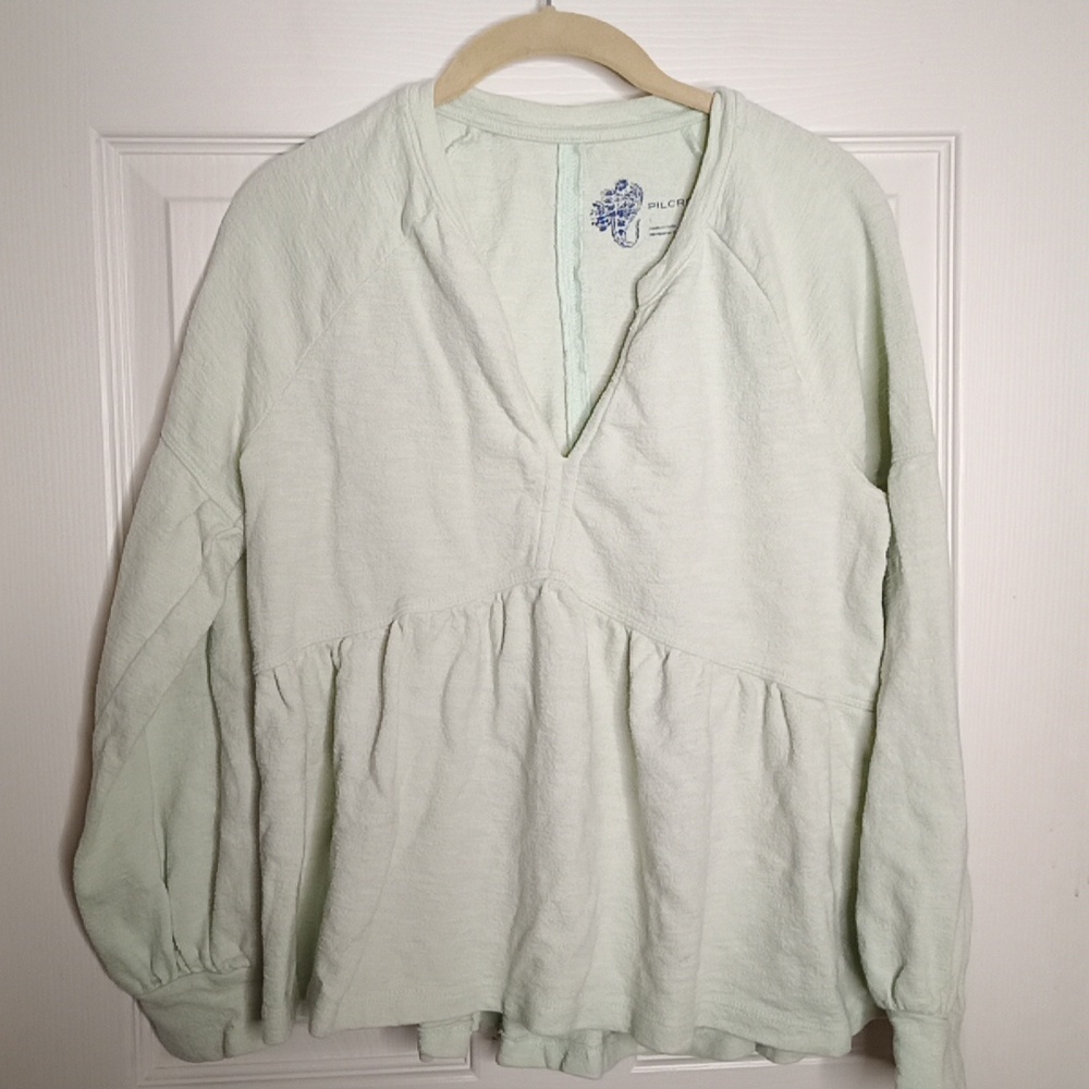 Anthropologie Pilcro Long Sleeve Baby Doll Top Sz. Small Mint Green - Picture 4 of 8